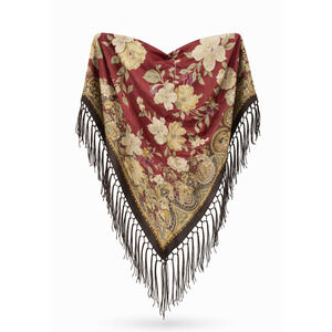 Floral Paisley V Shape Shawl Fringe Hem Boho Cottagecore Wrap Scarf 60x25